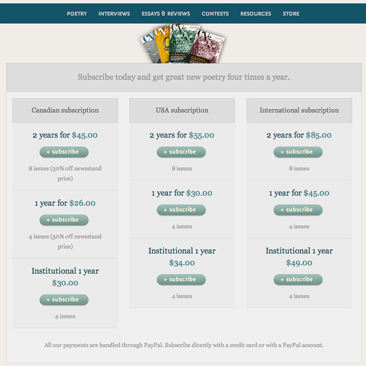Screenshot of CV2 website.