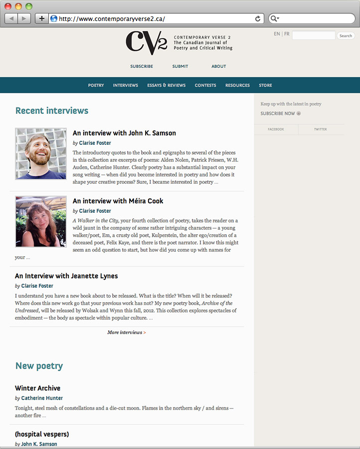 Screenshot of CV2 website homepage.