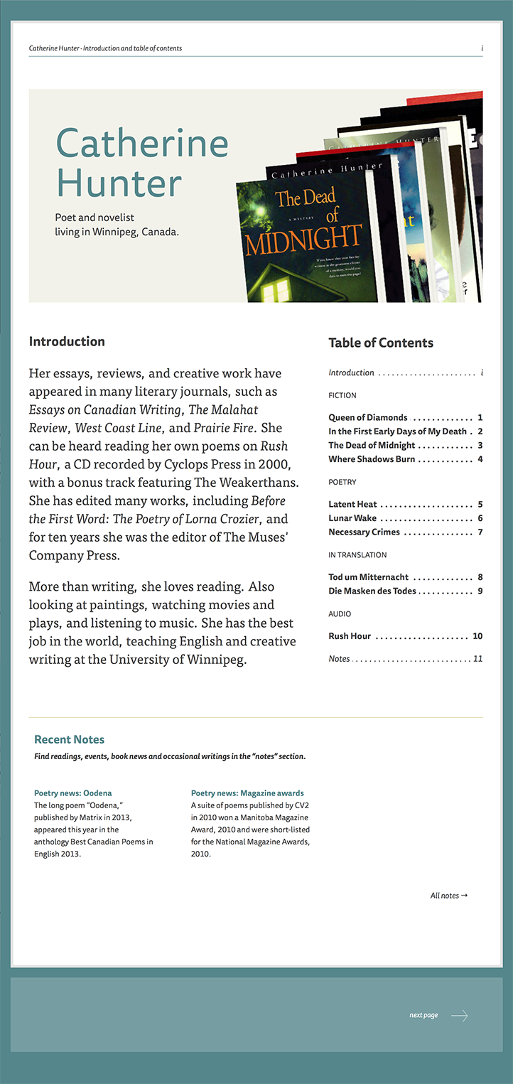 Homepage design for author website