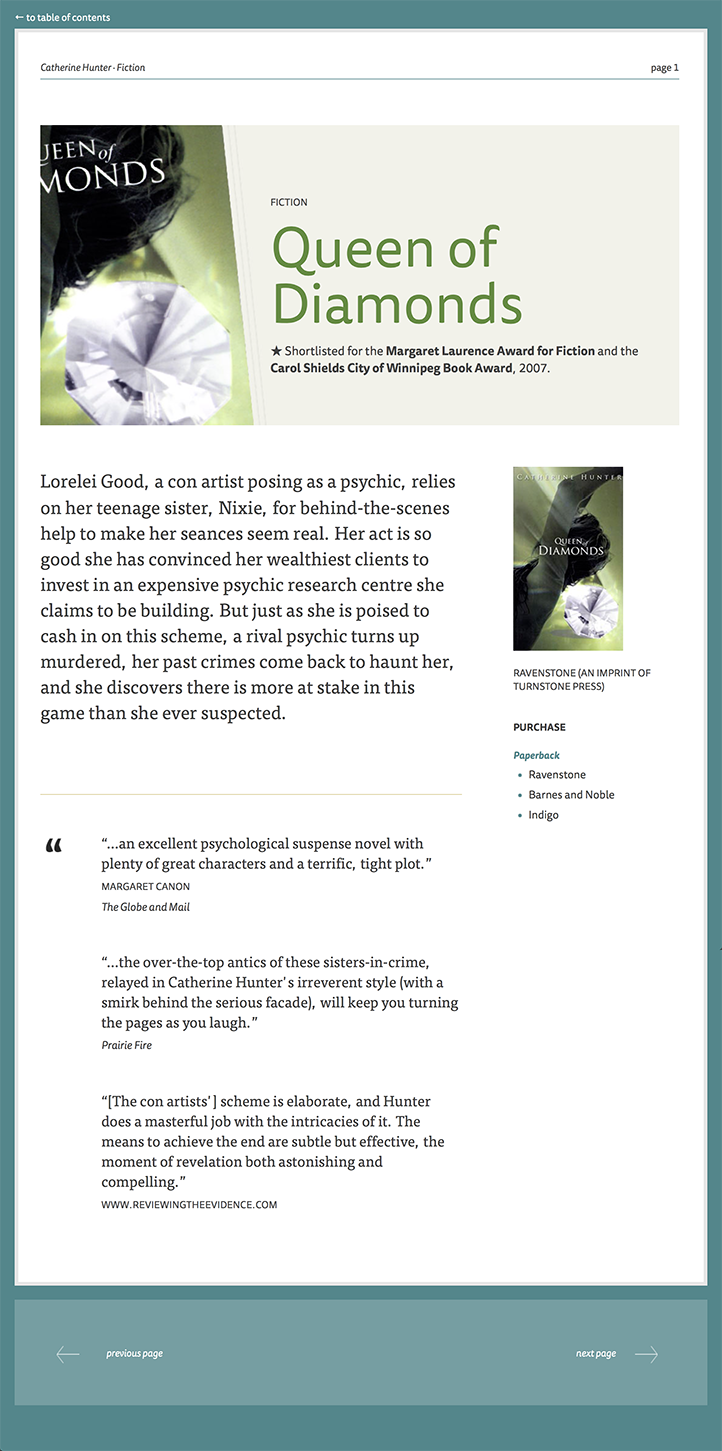 Secondary page design for author website